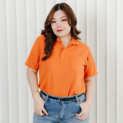 เสื้อโปโล รุ่นมีกระเป๋า สีส้มแอปริคอต