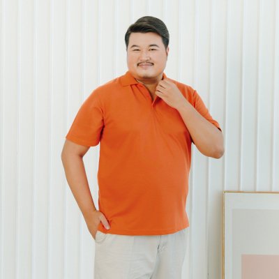 เสื้อโปโลพลัสไซส์ "ไม่มีกระเป๋า" สีส้มแอปริคอต