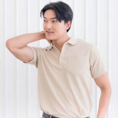 เสื้อโปโล รุ่นมีกระเป๋า สีเบจ(ครีม)