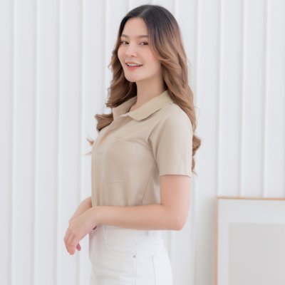 เสื้อโปโล รุ่นมีกระเป๋า สีเบจ(ครีม)