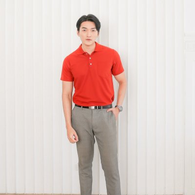 เสื้อโปโล รุ่นมีกระเป๋า สีส้มอิฐ