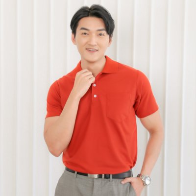 เสื้อโปโล รุ่นมีกระเป๋า สีส้มอิฐ
