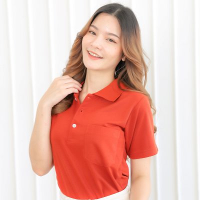 เสื้อโปโล รุ่นมีกระเป๋า สีส้มอิฐ