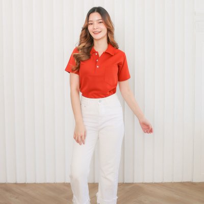 เสื้อโปโล รุ่นมีกระเป๋า สีส้มอิฐ