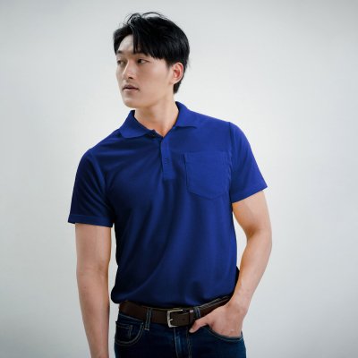 เสื้อโปโล รุ่นมีกระเป๋า สีน้ำเงิน