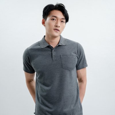เสื้อโปโล รุ่นมีกระเป๋า สีเทาดำท็อปดราย