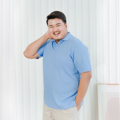 เสื้อโปโลพลัสไซส์ "ไม่มีกระเป๋า" สีฟ้าเฟรนซ์บลู