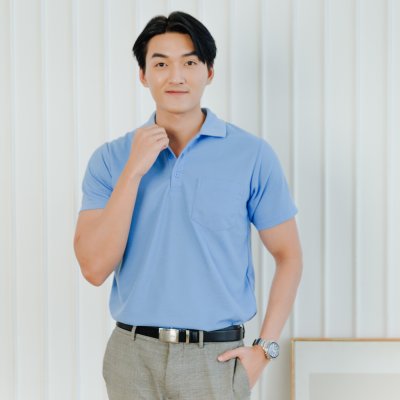 เสื้อโปโล รุ่นมีกระเป๋า สีฟ้าเฟรนซ์บลู