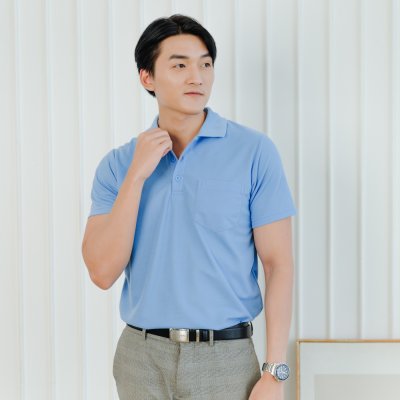 เสื้อโปโล รุ่นมีกระเป๋า สีฟ้าเฟรนซ์บลู