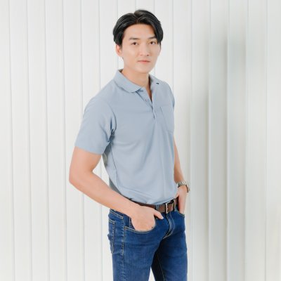 เสื้อโปโล รุ่นมีกระเป๋า สีฟ้าคราม