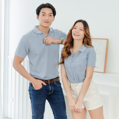 เสื้อโปโล รุ่นมีกระเป๋า สีฟ้าคราม