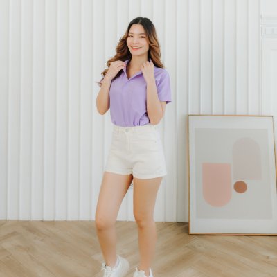 เสื้อโปโล "รุ่นมีกระเป๋า" สีม่วงลาเวนเดอร์ เสื้อโปโล "รุ่นมีกระเป๋า" สีม่วงลาเวนเดอร์