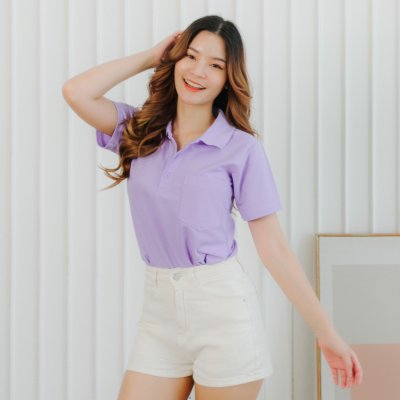 เสื้อโปโล "รุ่นมีกระเป๋า" สีม่วงลาเวนเดอร์ เสื้อโปโล "รุ่นมีกระเป๋า" สีม่วงลาเวนเดอร์