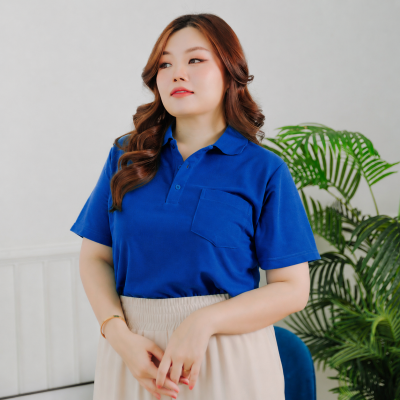 เสื้อโปโลพลัสไซส์ "มีกระเป๋า" สีฟ้าเข้ม