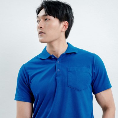 เสื้อโปโล รุ่นมีกระเป๋า สีฟ้าเข้ม