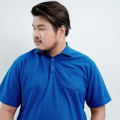 เสื้อโปโล รุ่นมีกระเป๋า สีฟ้าเข้ม
