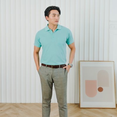 เสื้อโปโล รุ่นมีกระเป๋า สีเขียวมิ้นท์