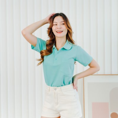 เสื้อโปโล รุ่นมีกระเป๋า สีเขียวมิ้นท์