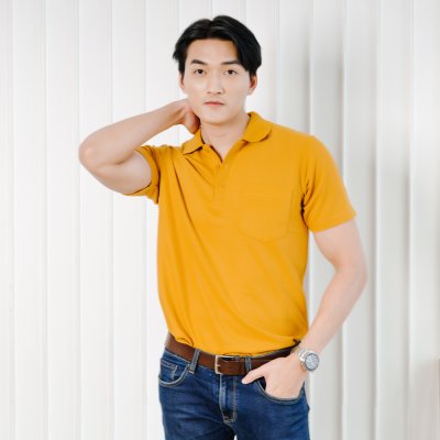 เสื้อโปโล รุ่นมีกระเป๋า สีเหลืองมัสตาร์ด