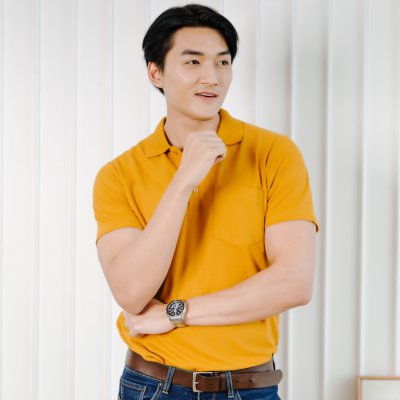 เสื้อโปโล รุ่นมีกระเป๋า สีเหลืองมัสตาร์ด