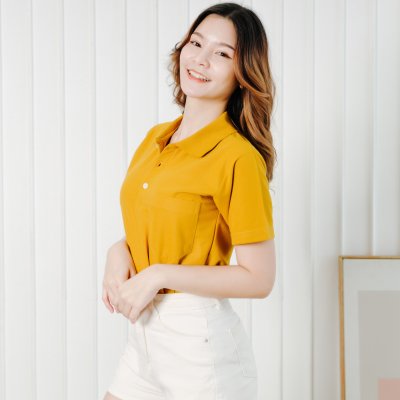เสื้อโปโล รุ่นมีกระเป๋า สีเหลืองมัสตาร์ด