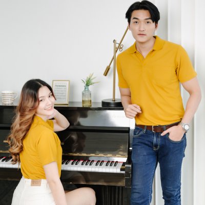 เสื้อโปโล รุ่นมีกระเป๋า สีเหลืองมัสตาร์ด