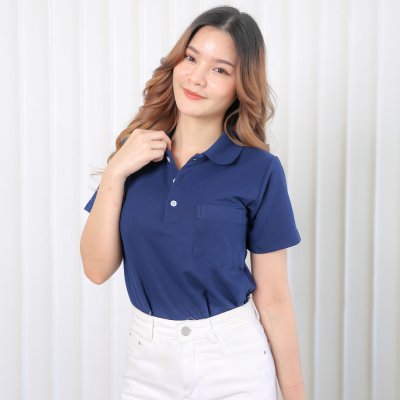 เสื้อโปโล รุ่นมีกระเป๋า สีกรมท่า