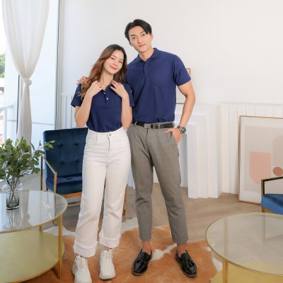 เสื้อโปโล รุ่นมีกระเป๋า สีกรมท่า