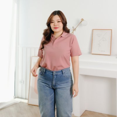 Plus Size Polo Shirt (No Pocket) - Rose Pink