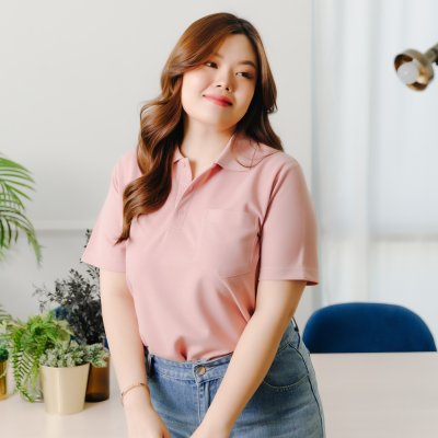 เสื้อโปโล รุ่นมีกระเป๋า สีชมพูกุหลาบ