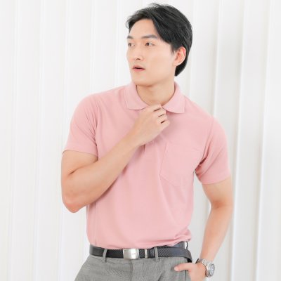 เสื้อโปโล รุ่นมีกระเป๋า สีชมพูกุหลาบ