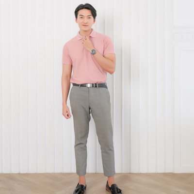 เสื้อโปโล รุ่นมีกระเป๋า สีชมพูกุหลาบ