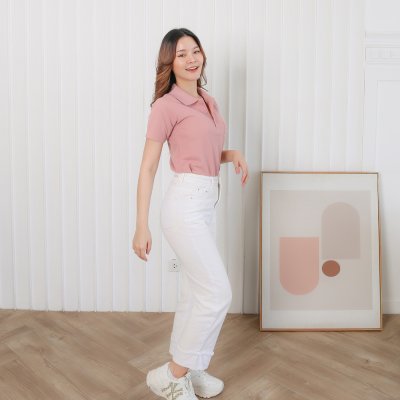 เสื้อโปโล รุ่นมีกระเป๋า สีชมพูกุหลาบ
