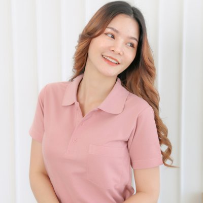 เสื้อโปโล รุ่นมีกระเป๋า สีชมพูกุหลาบ