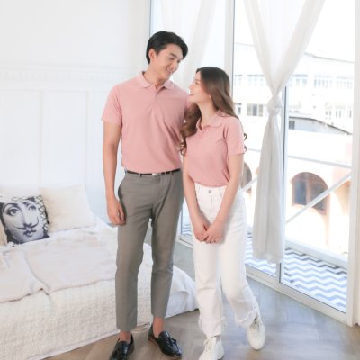 เสื้อโปโล รุ่นมีกระเป๋า สีชมพูกุหลาบ