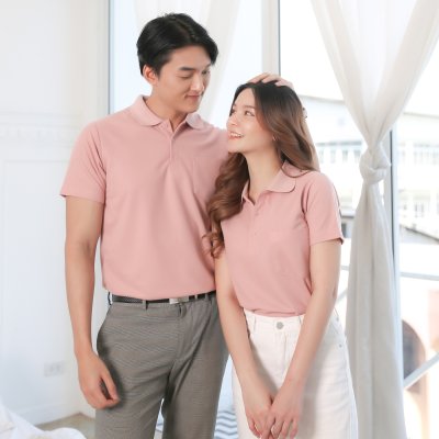 เสื้อโปโล รุ่นมีกระเป๋า สีชมพูกุหลาบ