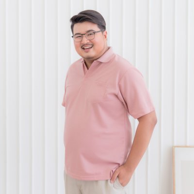 เสื้อโปโล รุ่นมีกระเป๋า สีชมพูกุหลาบ
