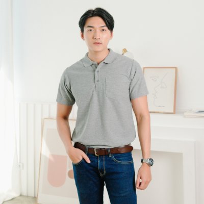 เสื้อโปโล รุ่นมีกระเป๋า สีเทาท็อปดราย