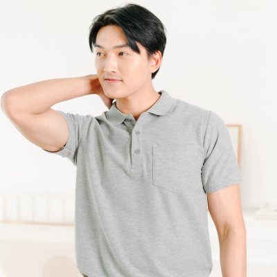 เสื้อโปโล "รุ่นมีกระเป๋า" สีเทาท็อปดราย เสื้อโปโล "รุ่นมีกระเป๋า" สีเทาท็อปดราย