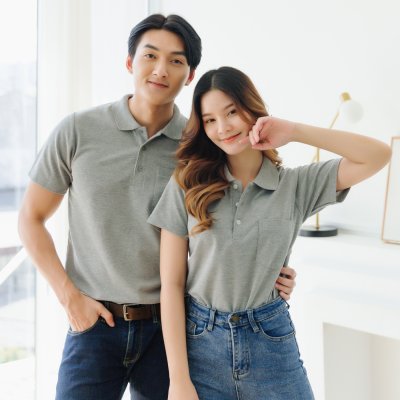 เสื้อโปโล รุ่นมีกระเป๋า สีเทาท็อปดราย