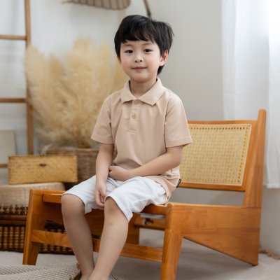 เสื้อโปโลเด็ก สไตล์มินิมอล สีเบจ(ครีม)