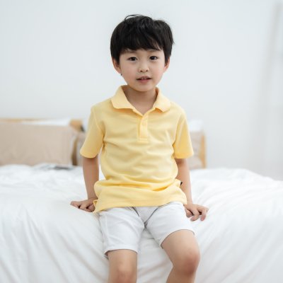 เสื้อโปโลเด็ก สไตล์มินิมอล สีเหลืองบัตเตอร์