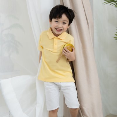 เสื้อโปโลเด็ก สไตล์มินิมอล สีเหลืองบัตเตอร์