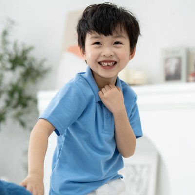 เสื้อโปโลเด็ก สไตล์มินิมอล สีฟ้าเฟรนช์บลู
