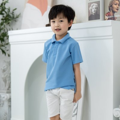เสื้อโปโลเด็ก สไตล์มินิมอล สีฟ้าเฟรนช์บลู