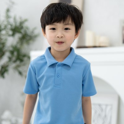 เสื้อโปโลเด็ก สไตล์มินิมอล สีฟ้าเฟรนช์บลู