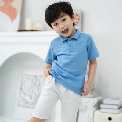เสื้อโปโลเด็ก สไตล์มินิมอล สีฟ้าเฟรนช์บลู