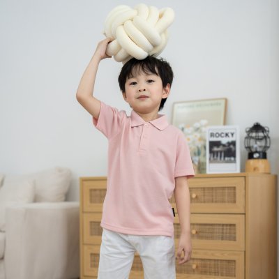 เสื้อโปโลเด็ก สไตล์มินิมอล สีชมพูเลิฟลี่พิ้งค์