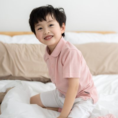 เสื้อโปโลเด็ก สไตล์มินิมอล สีชมพูเลิฟลี่พิ้งค์