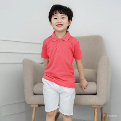 เสื้อโปโลเด็ก สไตล์มินิมอล สีพั้นช์ เสื้อโปโลเด็ก สไตล์มินิมอล สีพั้นช์